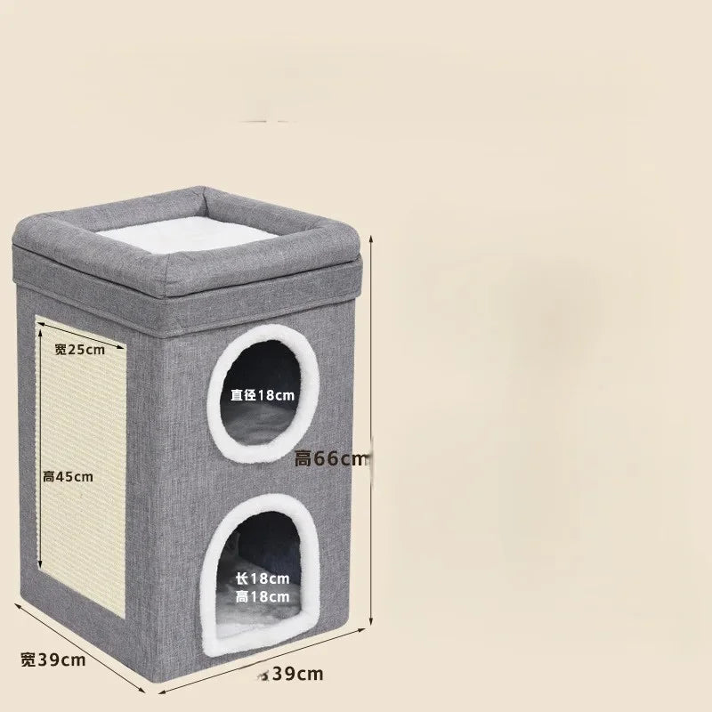 Cat Bed Arwyn Semi-Enclosed Foldable Cat House with Scratcher-SIZE