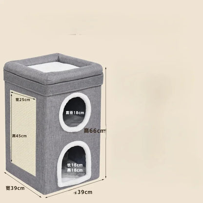 Cat Bed Arwyn Semi-Enclosed Foldable Cat House with Scratcher-SIZE