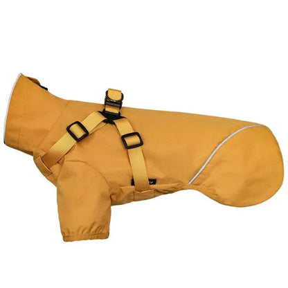 Waterproof Rain Dog Coats with Harness-yellow