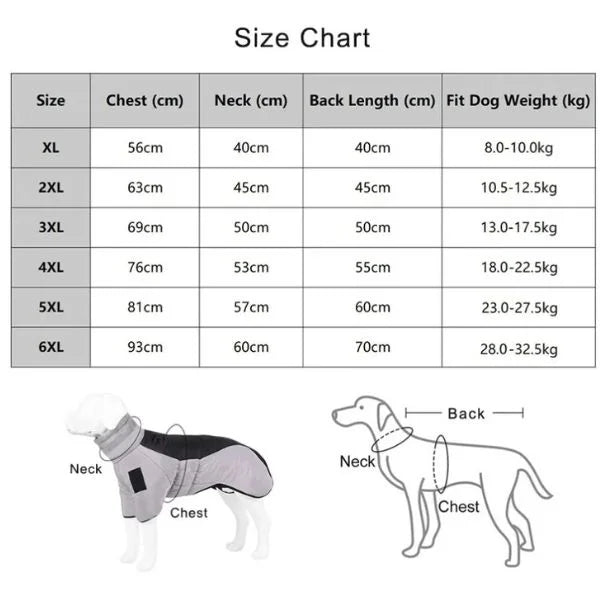 Waterproof Winter Dog Coat with Reflective High Collar for Large Dogs
