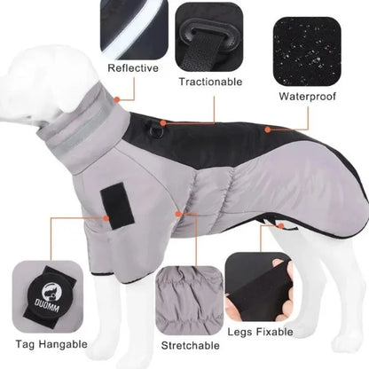 Waterproof Winter Dog Coat with Reflective High Collar for Large Dogs