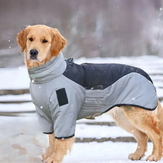 Waterproof Winter Dog Coat with Reflective High Collar for Large Dogs-+'